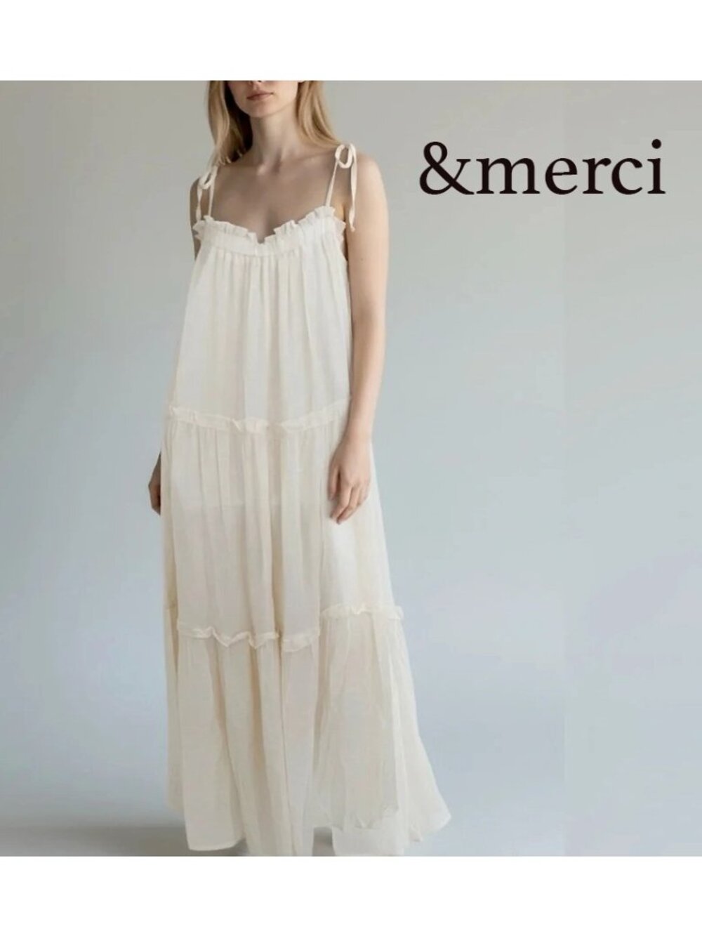 &merci Kathleen boho cream krinkle tiered maxi dress, M